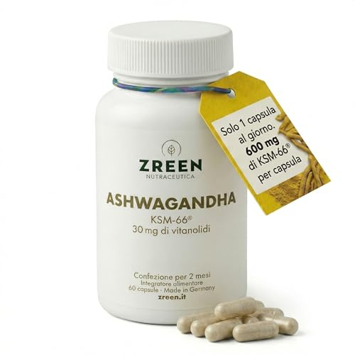 ZREEN Ashwagandha KSM-66 – 30 mg di Vitanolidi – 60 Capsule HPMC – 2 Mesi – Prodotto in Germania – Integratore Alimentare