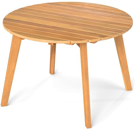 COSTWAY Mesa Auxiliar Redonda de Madera Acacia, 62x 40 cm, Tablero de Listones, Mesita Mesa Baja Jardin Balcon Terraza Exterior Interior Piscina Patio, Natural
