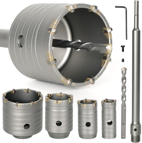 6Pcs Masonry Core Drill Bit Set 30 40 50 68 mm with SDS Plus Hammer Adapter | Circular Concrete Hole Saw Cutter with Pilot Drills, 330mm Tungsten Carbide Rotary Rod for Brick Walls Dryer Vent Cement