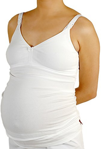 M.M.C. Stilltop mit integriertem BH 2 in 1 Tanktop Stillbh Stillhemdchen Unterhemd (95, Weiß)