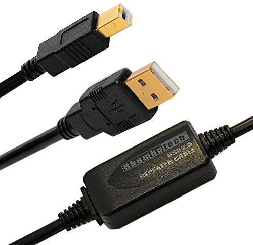 Rhombutech® 15m USB2.0 Anschlusskabel, aktiv mit Signalverstärker, Druckerkabel, A/B USB 2.0 Stecker A auf Stecker B für Brother, HP, Canon, Lexmark, Epson, Dell usw. Vergoldete Kontakte