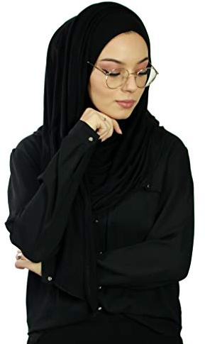 Hijab, huvudsjal med öppningar för muslimsk kvinna, beslöjad islamisk sjal, påtagbar slöja, svart, One Size