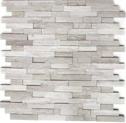 Mosaik Fliese Marmor Naturstein Brick Splitface grau Streifen für WAND BAD DUSCHE KÜCHE FLIESENSPIEGEL THEKENVERKLEIDUNG BADEWANNENVERKLEIDUNG Mosaikmatte Mosaikplatte | 10 Mosaikmatten