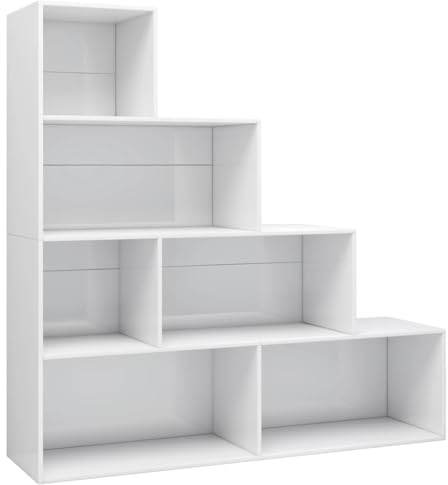 vidaXL Bücherregal Raumteiler Treppenregal Stufenregal Standregal Regal Raumtrenner Wandregal Aktenregal Hochglanz-Weiß 155x24x160cm Holzwerkstoff