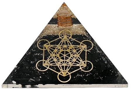 Amazing Gemstone Black Tourmaline Orgone Pyramid for EMF and Negative Energy Protection | Natural Black Tourmaline Crystal Pyramid (Metatron Cube)
