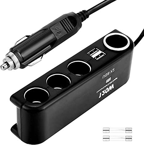 Holdfiturn Cigarette Lighter Adapter USB Charger Car Charger Adapter 120W 12V-24V with 4 Sockets 2 USB Ports Multi Socket Fast Charge Cigarette Lighter LED Power Outlet Splitter for Phone Vehicle