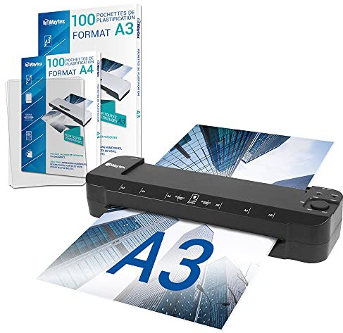 Laminiergerät A3 A4 A5 A6 A7 Pro Ultra schnell heiß und kalt bis 2 x 150 Mikron, einstellbare Temperatur, intensive professionelle Verwendung – Set mit 100 A4 Hüllen + 100 A3 Hüllen