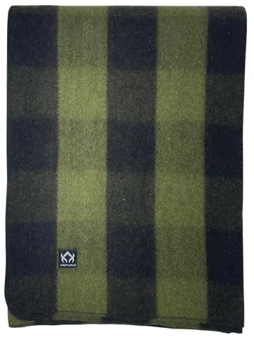 Arcturus Backwoods Wool Blanket - 4.5lbs, Warm, Heavy, Washable, Large | Great for Camping, Outdoors, Survival & Emergency Kits (Olive Green Buffalo)