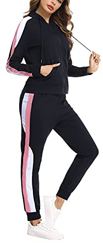 Litherday Tuta Donna Invernale Completo Sportivo Elegante in Cotone con Felpa e Pantaloni, Abbigliamento Donna per Jogging, Yoga, Fitness e Casa Marina Militare M