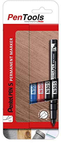 PenTools by Pentel N50S-PRO4ABCEU - Pennarello permanente, punta tonda extra fine (tratto da 1,0 mm) per marcature precise, 4 pezzi, colori assortiti