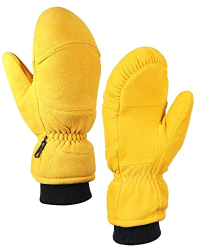 SKYDEER Full Genuine Deerskin Suede Leather Mittens with Pile Lining, Winter Gloves for Cold Weather Work and Ski (SD8677M/XL)