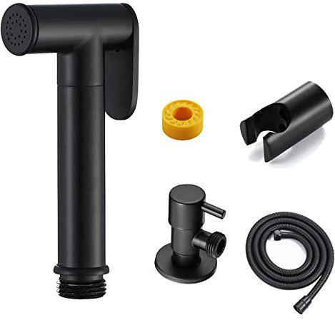 Handbrause Bidet WC Bidet Spray Bidet Handbrause Set Waschbecken Handbrause Toilette mit Schlauch Eckventil G1/2 Kaltwasser Wand Bidet Brause Messing,Schwarz