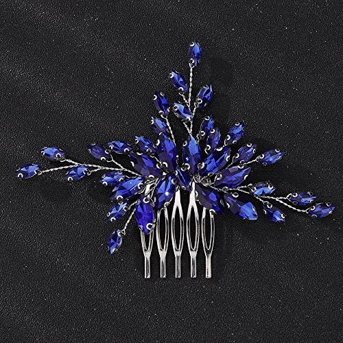 Teyglen Frauen zierliche einfache volle Strasssteine Rot Blau Schwarz Braut Hochzeit Haarkamm Luxuriöse Haarschmuck Glänzende Strasssteine Braut Seite Haarkämme für Frauen Braut Mädchen (blau)