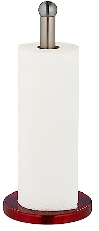 Relaxdays Küchenrollenhalter stehend, Edelstahl, Silber/rot | Papierrollenhalter für Küche, HxD: 35 x 15 cm, Rollenhalter