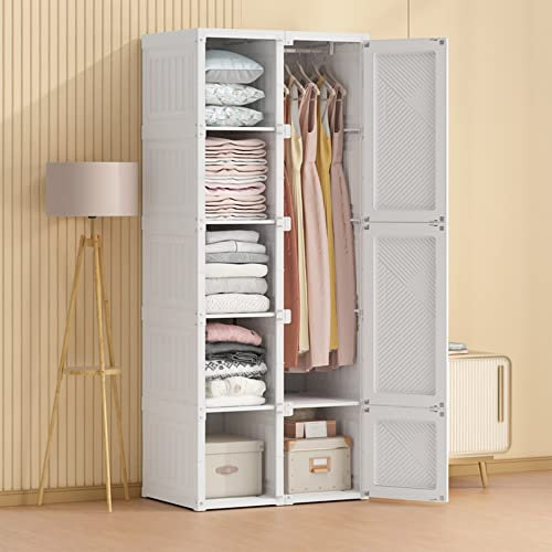MYBOO DIY Regalsystem Kleiderschrank, Klappbarer kleiderschrank, Portable Garderobe für hängende, Schlafzimmerschrank, Schuhregal, kleiderschrank ordnungssystem, Weiß