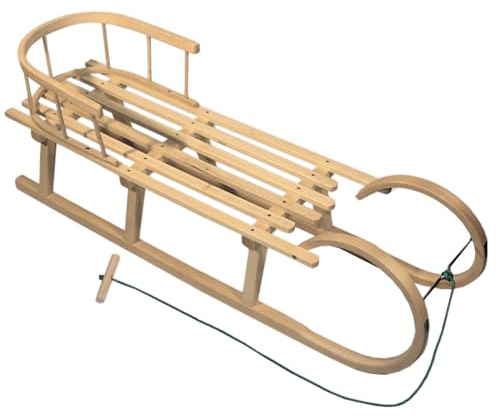 BambiniWelt by Rafael K. Slitta in legno per bambini, slitta da neve con schienale e corda, 120 cm