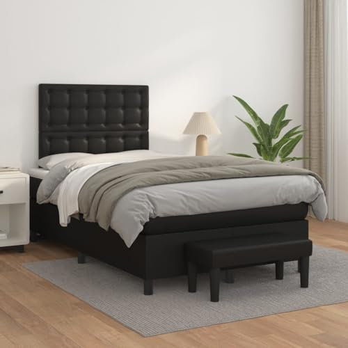Festnight Doppelbett 120x200 Boxspringbett mit Matratze Bettbank Polsterbett Bettrahmen Kunstleder Bett mit Kopfteil Verstellbar Bettgestell mit Lattenroste Boxspringbetten Schlafzimmer Schwarz