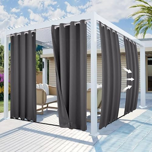 Mingfuxin Cortinas para exteriores, impermeables, resistentes al viento, con ojales en la parte superior e inferior, patrón en relieve, aislamiento térmico, cortinas opacas para privacidad al aire