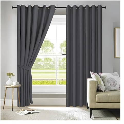 APEX FURNISHINGS Charcoal Blackout Curtains for Bedroom 54 Inch Drop Thermal Insulated Eyelet Curtains & Drapes for Window Treatment & Living Room, 2 Panels (46x54 Inches)
