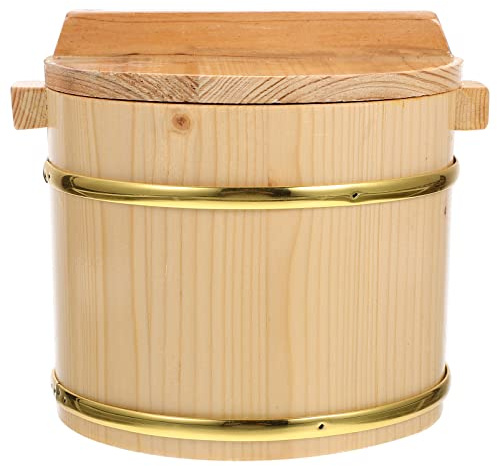 Rice Washer Wooden Rice Bucket with Lid Sushi Rice Bowl Food Container Hangiri Sushi Oke Rice Mixing Tub Cooking Steamer Rice Cooling Bowl for Restaurant Home Kitchen Stainless Steel Bucket ( Color :
