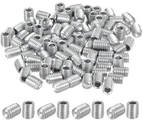 sourcing map Lot de 100 vis à métaux boulons m6 sans tête hexagonale M6 x 8 mm en acier inoxydable 304 à pointe plate boite de pour poignées de porte, réparation de luminaires
