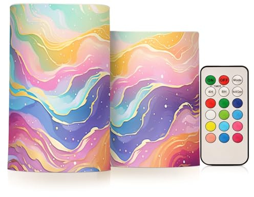 Abstrakte bunte Sternenhimmel-Kerzen mit Fernbedienung, Timer, batteriebetrieben, LED-Stumpenkerzen, Farbwechsel, 2 Stück, für Zuhause, Festival-Dekorationen