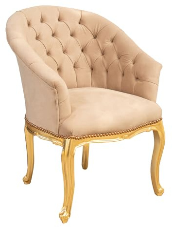 Biscottini Poltrona barocca L68,5XPR67,5XH82,5 cm - Sedie luigi XVI oro - Stile francese - Poltroncina camera da letto - Poltrona camera