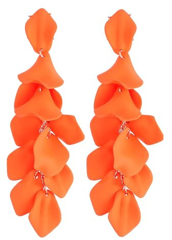 Lange Blütenblatt-Ohrringe, Boho Ohrringe-Orange, Blume Blütenblatt Statement Dangle Ohrringe für Frauen und Mädchen 80er 90er Jahre Accessoires Neon Party, Ubertriebene Blumenohrringe