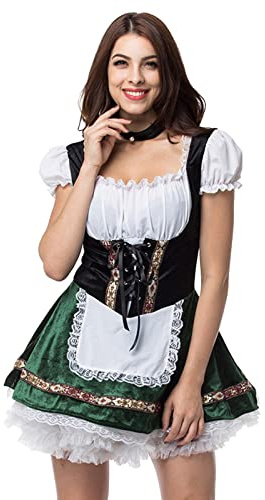 Oktoberfest Traje de mujer Dirndl, vestidos de traje típico sexy, estilo rústico, sin delantal, mini vestido de volantes, cuello cuadrado, corsé, vestido de trabajo para pradera, camareras, vestidos
