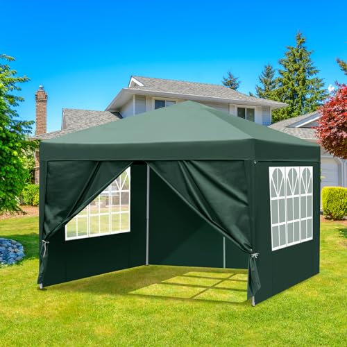 Bonnlo Pop-up Pavillon, Faltpavillon 3x3m, Höhenverstellbar, Wasserdicht Partyzelt mit 4 Seitenteilen, Gartenpavillon für Outdoor Hochzeit Garten Camping Party, Grün