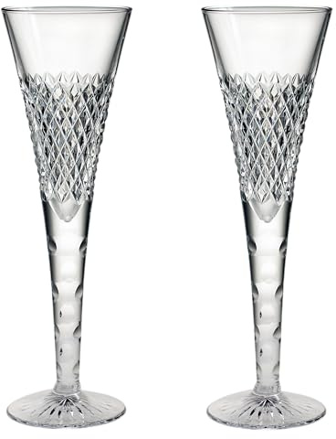 British Crystal Champagne Glass/Flute, Clear, Brierley Hill Crystal Cut Glasses, Pair (ICEDIAMOND)