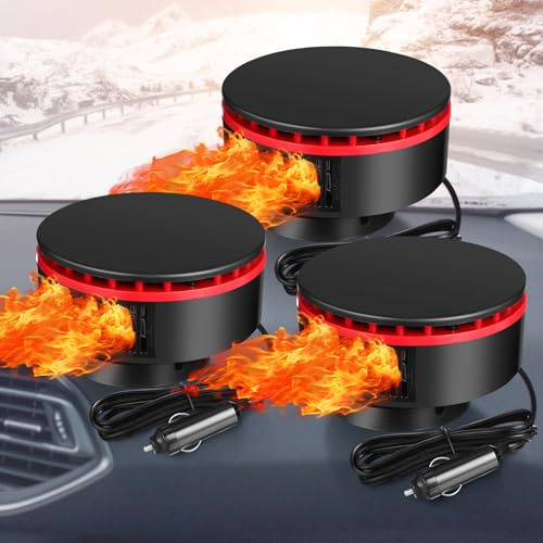 Tuanse 3 Pcs Portable Car Heater 12v Vehicle Heaters 2 in 1 150w Plug in Cigarette Lighter Windscreen Defogger Defroster 360° Fast Heating Cooling Fan Air Circulator for Winter Suv Rv(Red)