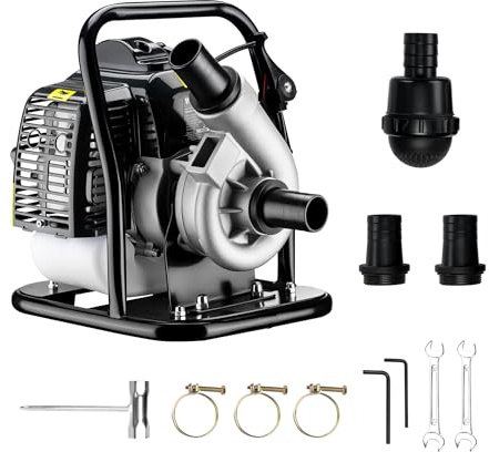 Wiltec bensindriven vattenpump 2-taktsmotor 2 hk för trädgårdsbevattning 400 l/min trädgårdspump motorpump bevattningspump