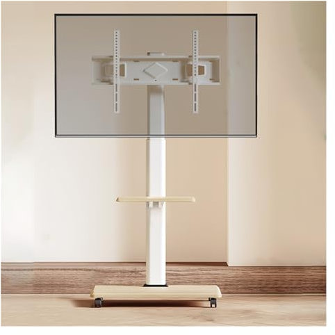 XAoSCd Universal Tv Stand Mobile Tv Stand For 37-75 Inch Lcd Led Flat/Curved Panel Screen Tvs, Rotatable Tilt Tv Cart Holds Up To 132 Lbs, Portable Stand With Shelf,Natural