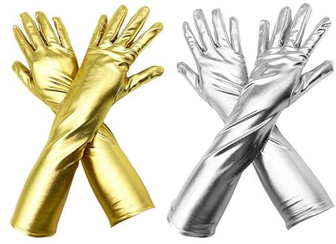 FDGGT 2 Paar Lange Lackerhandschuhe, Eng Anliegende Handschuhe, Personalisierte Herren- Und Damenhandschuhe, Bühnen-Warmhandschuhe, Kostüm-Requisiten