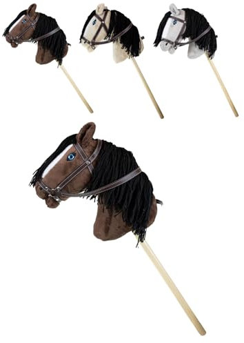 RL24 - Hobby Horse – Steckenpferd mit Trense – Spielpferd aus Plüsch mit Holzstock & Langer Mähne – Stockpferd ohne Griffe & Rollen – Hobby Horse Pferde – Braun