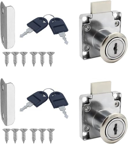 Schrankschloss mit Schlüssel, Nockenschloss,Möbelschloss,fürSchubladenund Schränke,Rostfreier Stahl Spindschloss mit Schlüssel, 2 Stück, 22mm，Silber