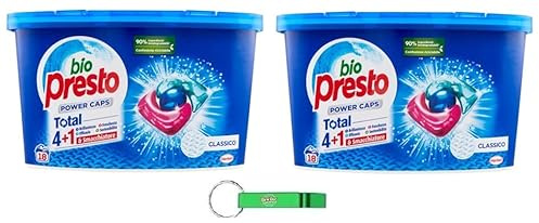 2x BIO PRESTO Power Caps Classico Waschmittelkapseln - Waschmittel in Kapseln, 18 Waschgänge für die Waschmaschine + Beni Culinari Kostenloser Schlüsselanhänger