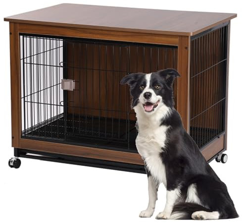 Haustierkäfig, (Haustierkäfig,(Hundekistenmöbel, Hundekäfig aus Holz für kleine/mittelgroße/große Hunde, Hundezwingermöbel mit Rädern, Hundezwinger-Beistelltisch für den Innenbereich, deko