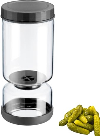 Westmark Vaso escurridor 1 pieza, Vaso multifuncional para kimchi y pepinos para escurrir y servir, transparente/negro, 1300 ml