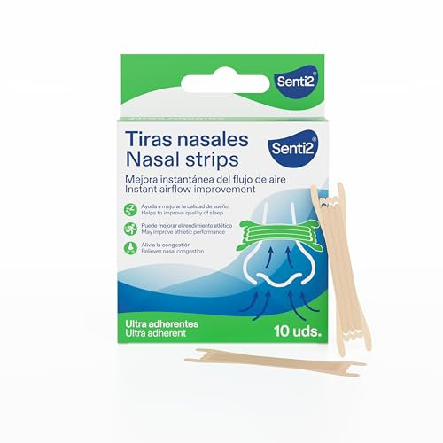 Senti2 Tiras Nasales antironquidos, respirar mejor, deporte, congestión, ultra adherente - 10 uds