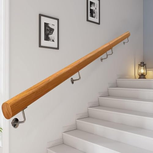 Holz-Set für Treppen, 3 m, rutschfestes Geländer mit Metallhalterung, für Innen- und Außenbereich, Sicherheitsstütze für Dachboden-Treppen il Kit (30 x 450 cm)