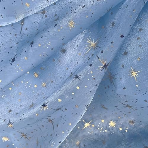 YKAFADE Tüllstoff Organza Stoffe zum Nähen 150cm*2m Dekostoff Mit Sternen Pailletten Sparkly Stoff für Hochzeit Party Bankett Deko Handwerk Tischedeko Kleidung Geschenk -hellblau
