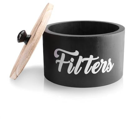 YITOBA Kaffeefilterhalter, Kaffeefilterbehälter aus Holz mit Deckel, runder Aufbewahrungskorb, Kapselhalter für Theke, Café, Bar, Station, Organizer, Dekoration, Zubehör (schwarz)