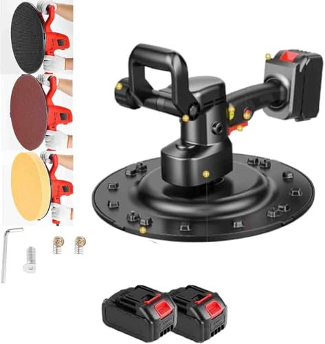 Pialla Elettrica Levigatrice Calcestruzzo - Kit Completo Levigatura Muri - con 3 Dischi(Plastica/Acciaio/Spugna) Caricatore Rapido 2h,Peso Leggero 3.6kg per Intonaco/Gesso/Cemento,2batteries