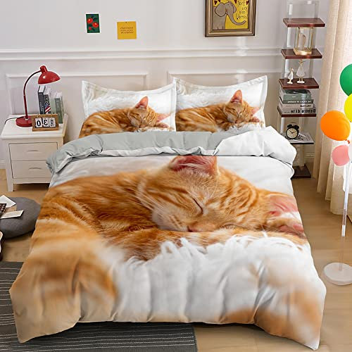CHCHNXY Bettwäsche 135x200,Orange Katze Flauschige Weich Microfaser Bettbezug Mit Reißverschluss,Für Kinder Jungen Mädchen Junge Bettwäsche-Sets(1*Kissenbezug 80x80cm