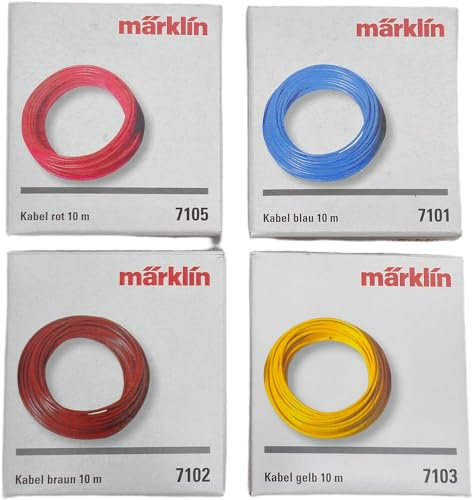 Märklin Confezione 4 Cavi in Rame + Busta Sorpresa (Ü-Bag) | 4x10m Cavo Elettrico Rosso Blu Giallo Marrone | Accessori Plastico Ferroviario Scala H0 | Cablaggio Digitale e Analogico