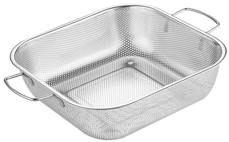 Mobestech Scolapasta in Acciaio Inox Con Doppio Manico Cestello Quadrato Per Scolare Frutta e Verdura Scolapasta Per Riso e Verdure Resistente e Affidabile