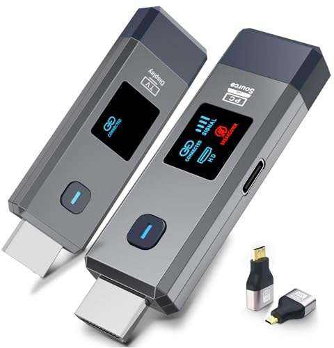 Qisoable Wireless HDMI Transmitter and Receiver 328ft/100m for 4K Decode Input 1080P Output Plug&Play Portable 2.4G/5.8G for Video and Audio to Monitor from PC/Projector/TV Box, with Display Screen