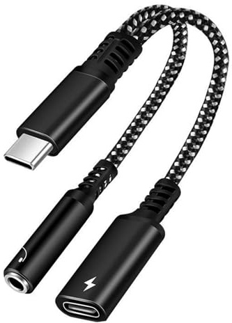 Adaptateur USB C Jack 3.5mm avec Charge Rapide, 2 en 1 Audio Charge Adaptateur Câble, 60 W Type C vers AUX Adattatore pour iPhone 17 16 15 Pro Max Samsung Galaxy S23/S22/S21 Huawei P40